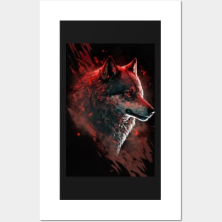 Cool Wolf portrait with red glow Posters and Art